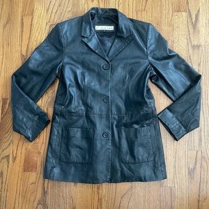EXCELLED Vintage 1990s Black Leather Blazer Hip Pockets Women’s Size 10 Regular